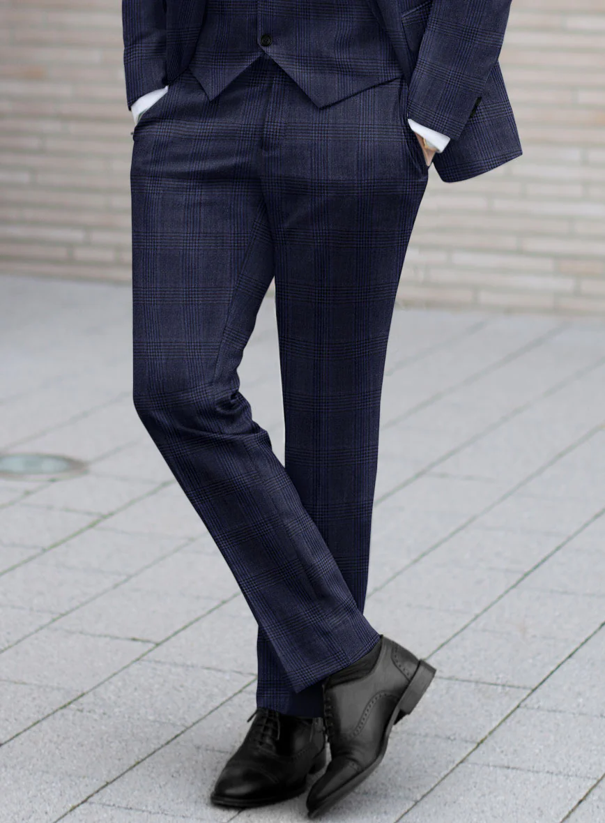 Reda Navy Checks Wool Pants - Image 2