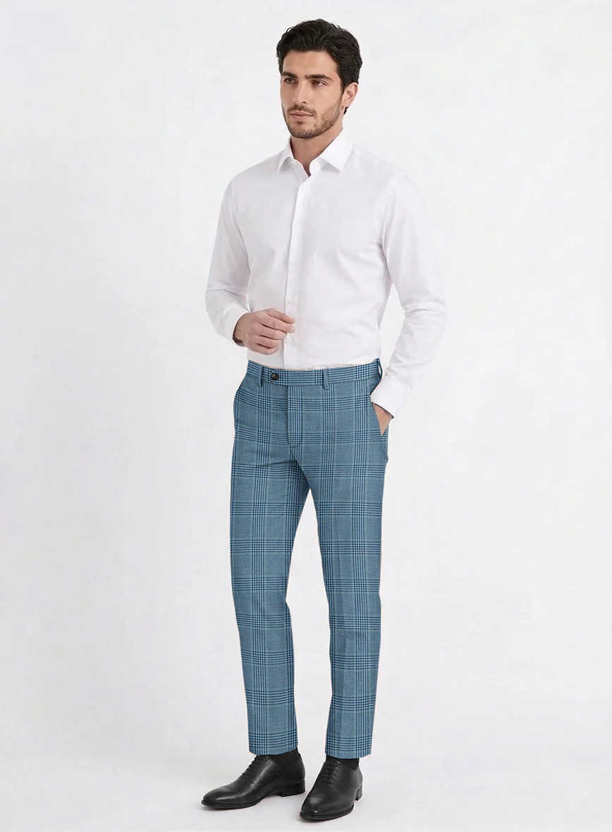Reda Pacific Blue Checks Wool Pants - Image 3