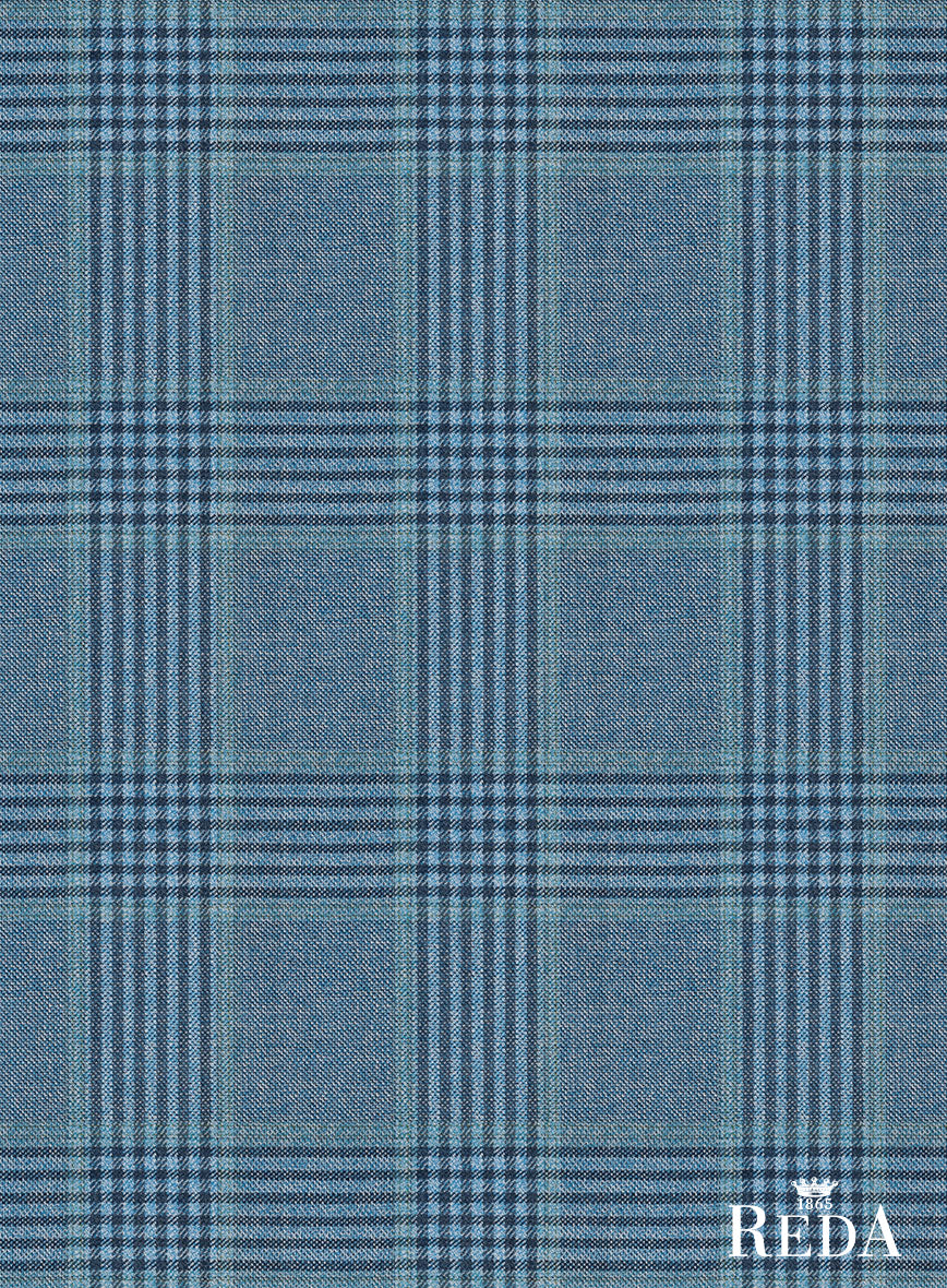 Reda Pacific Blue Checks Wool Pants - Image 4