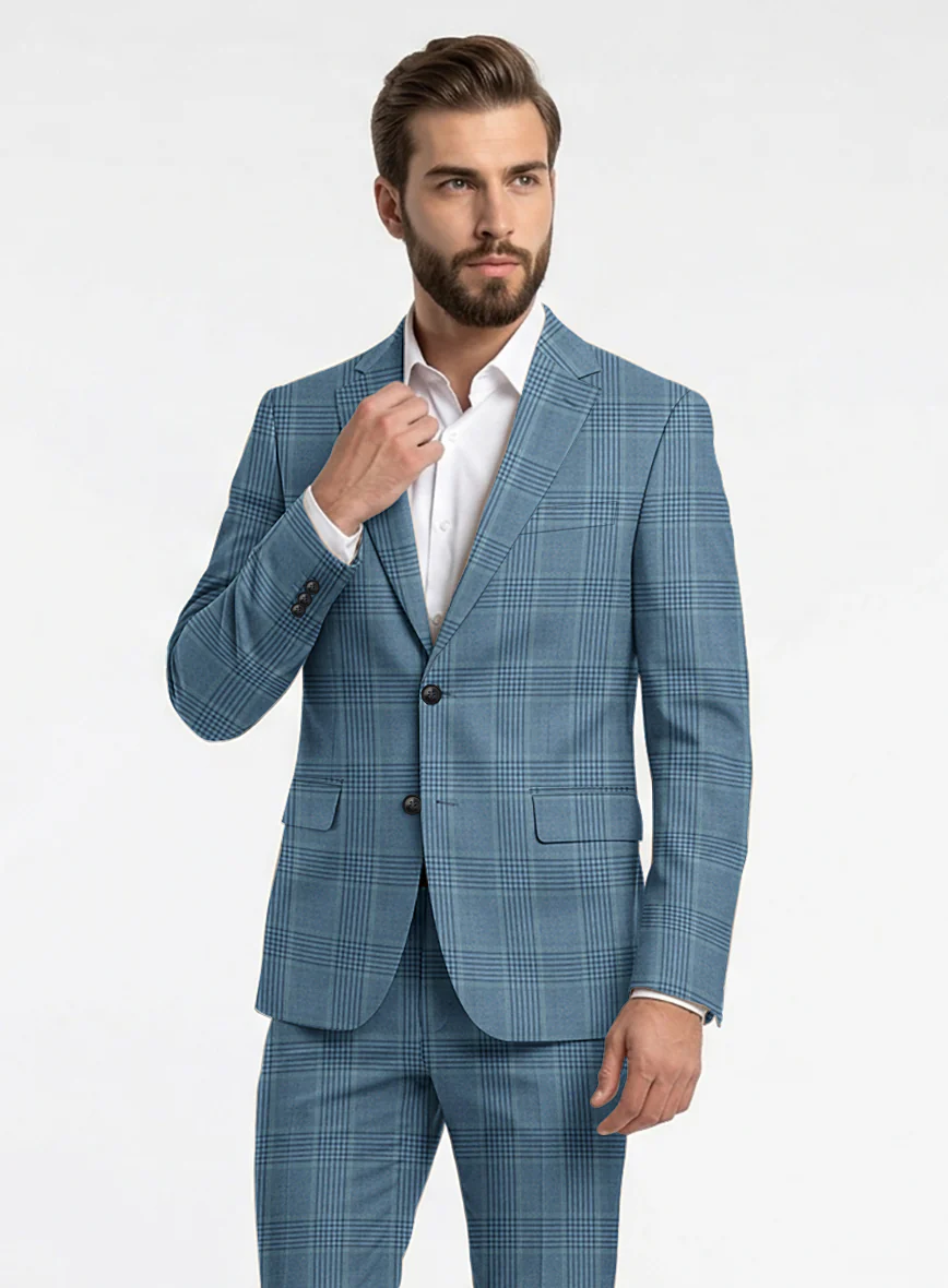 Reda Pacific Blue Checks Wool Suit - Image 4
