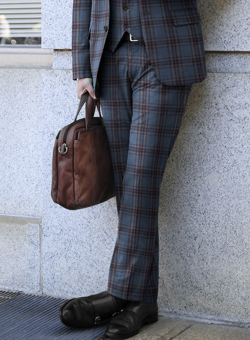 Reda Pale Aqua Checks Wool Pants - Image 2