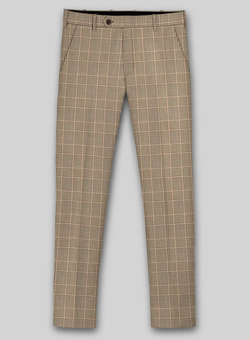 Reda Pale Brown Checks Wool Pants - Image 3