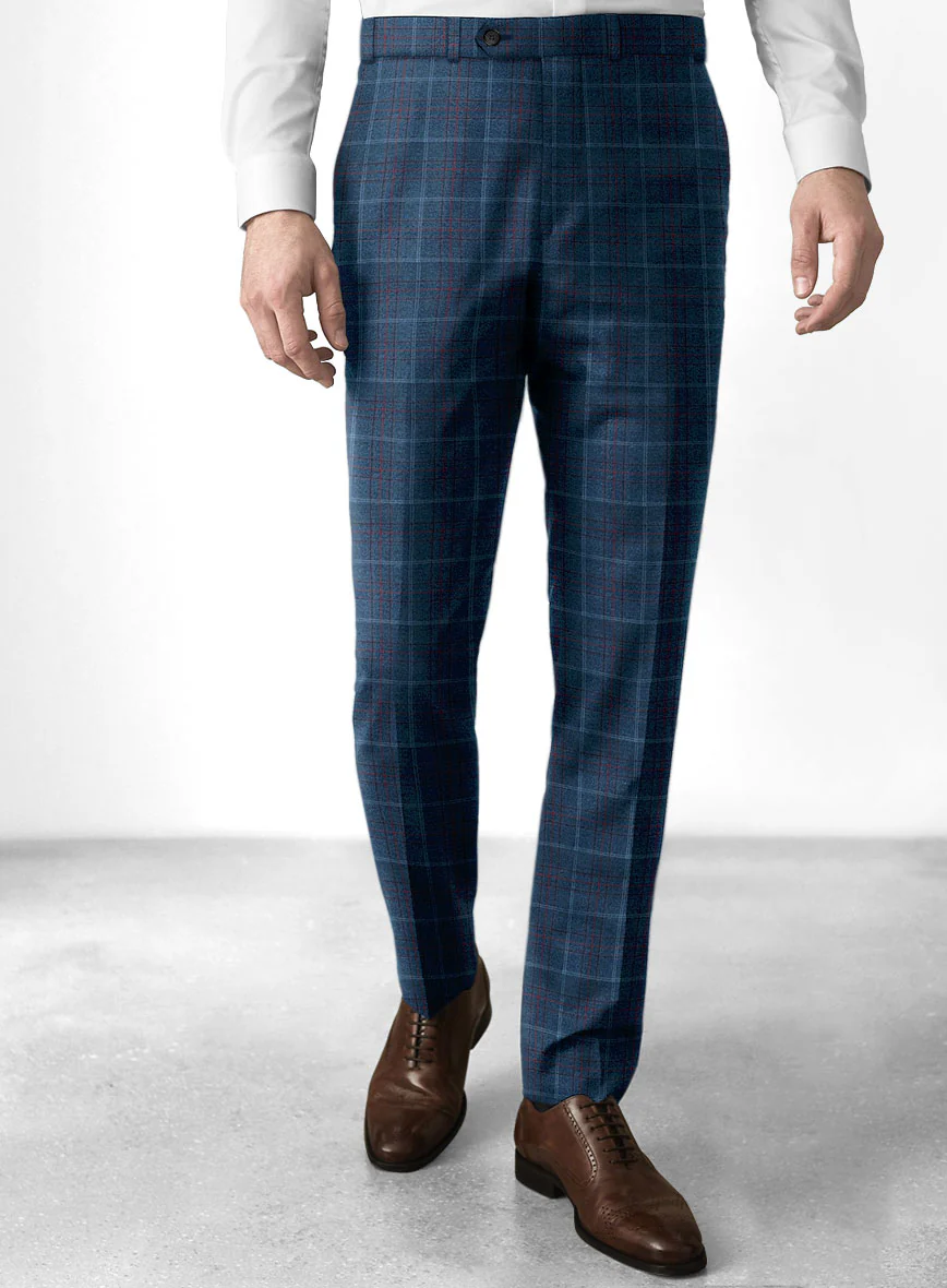 Reda Plume Blue Checks Wool Pants - Image 2