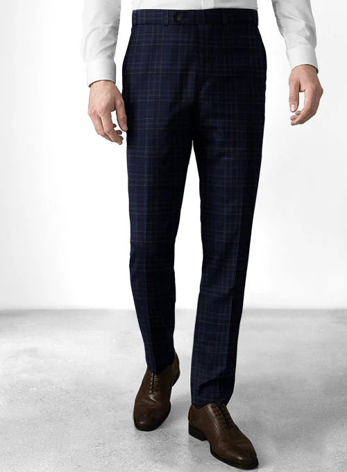 Reda Port Blue Checks Wool Pants - Image 3