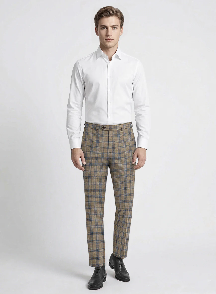 Reda Sand Brown Checks Wool Pants - Image 3