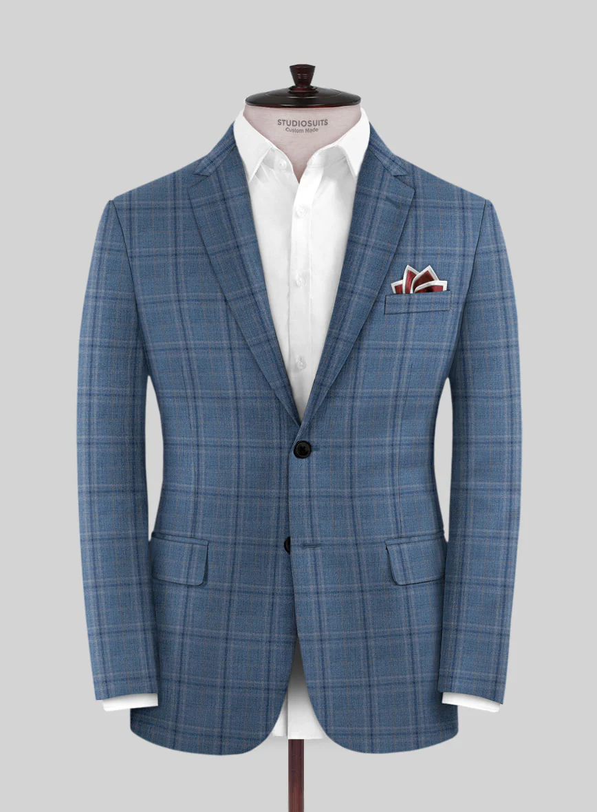Reda Sky Blue Checks Wool Suit - Image 3