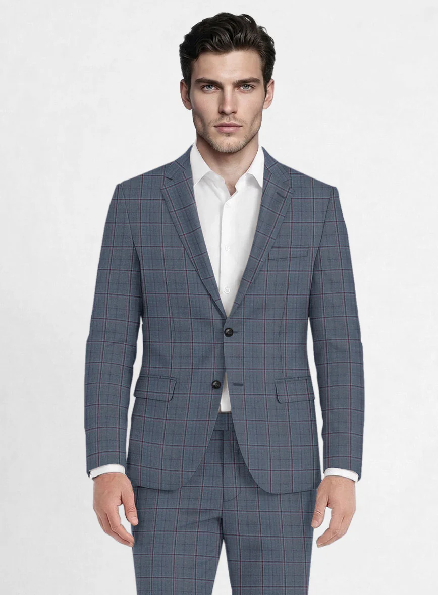 Reda Tropical Blue Checks Wool Suit - Image 4