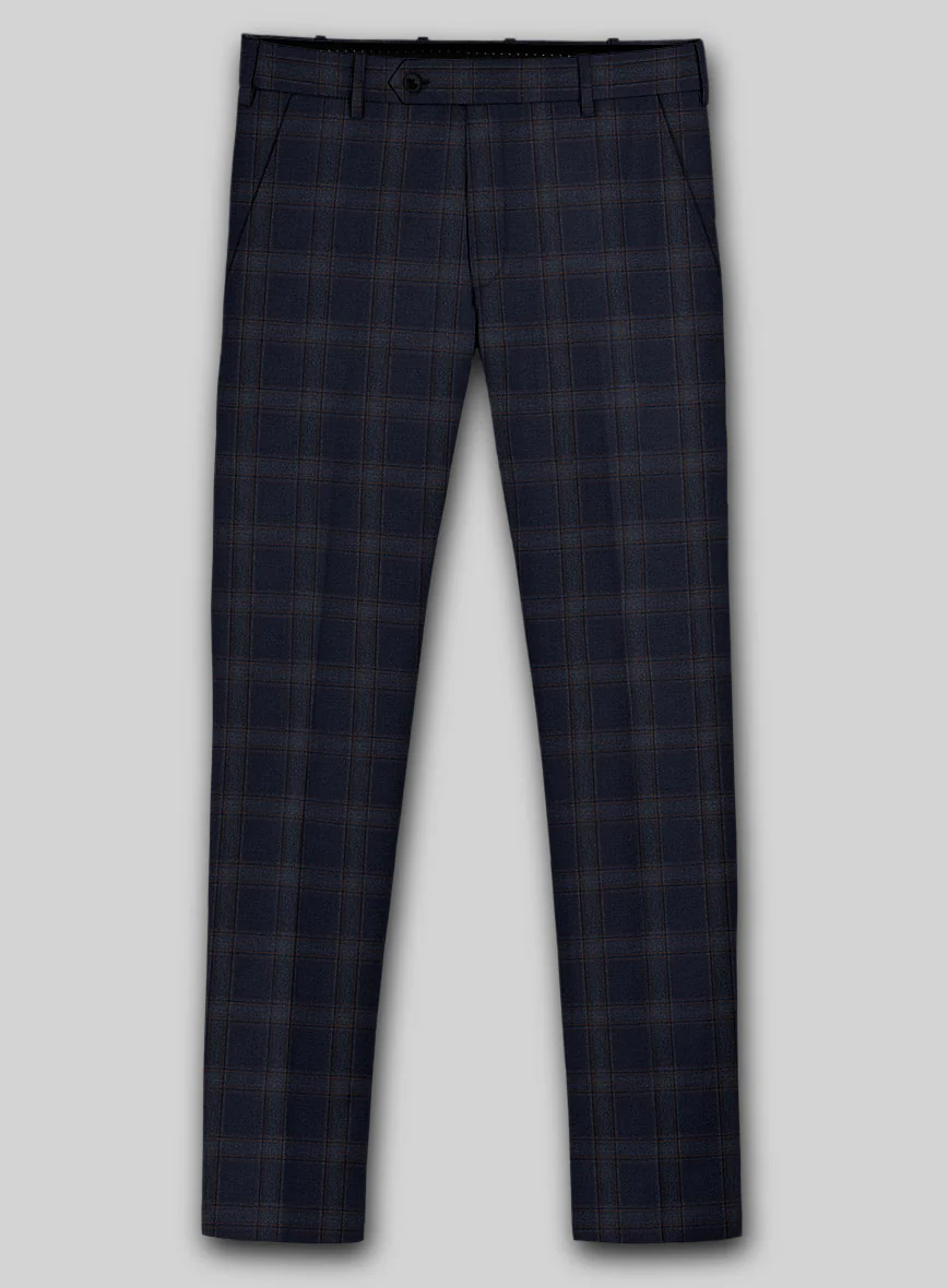 Reda Vidla Dark Blue Checks Wool Pants - Image 2