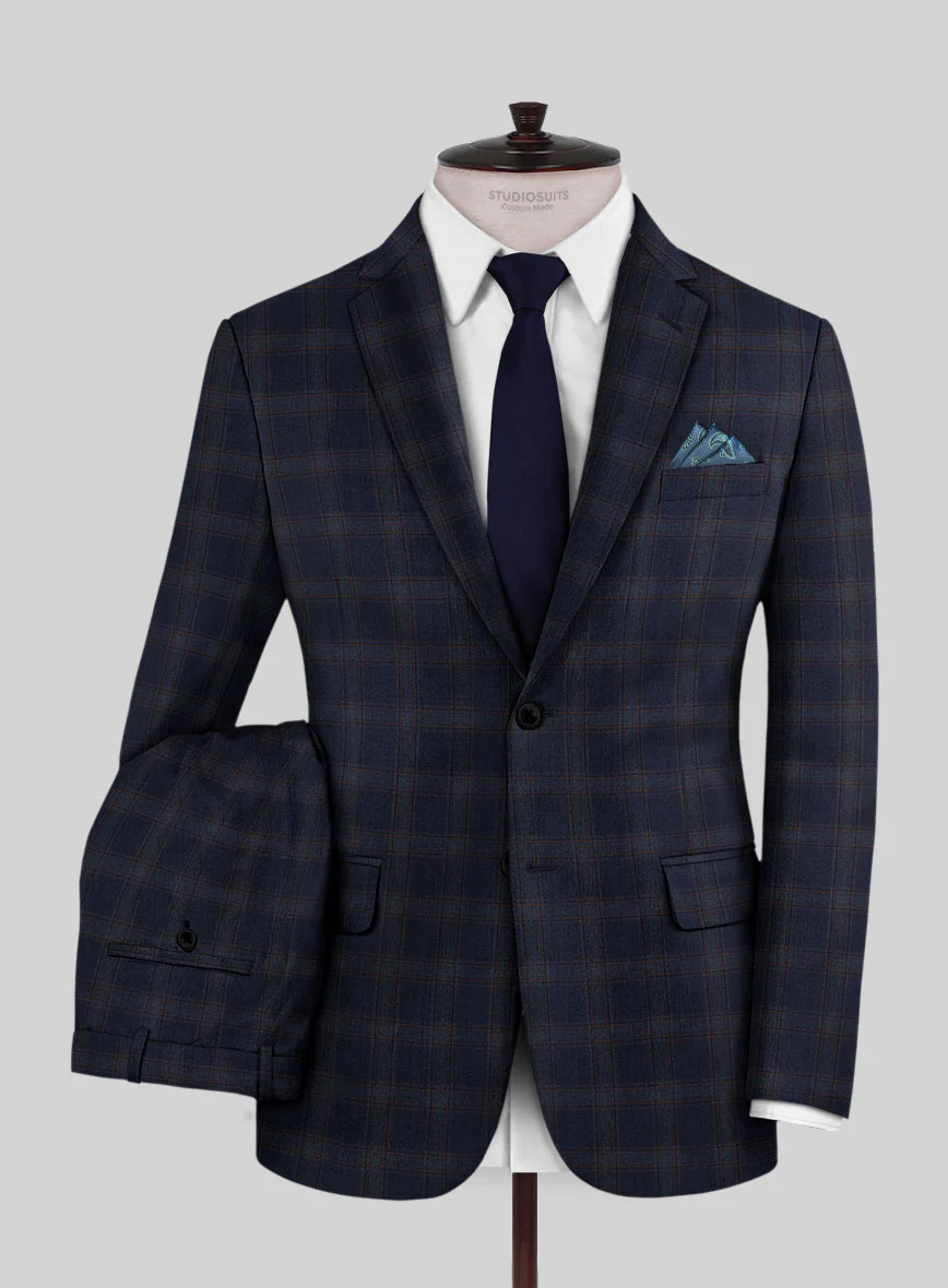 Reda Vidla Dark Blue Checks Wool Suit - Image 2