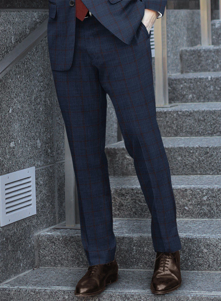 Reda Zodiac Blue Checks Wool Pants - Image 2