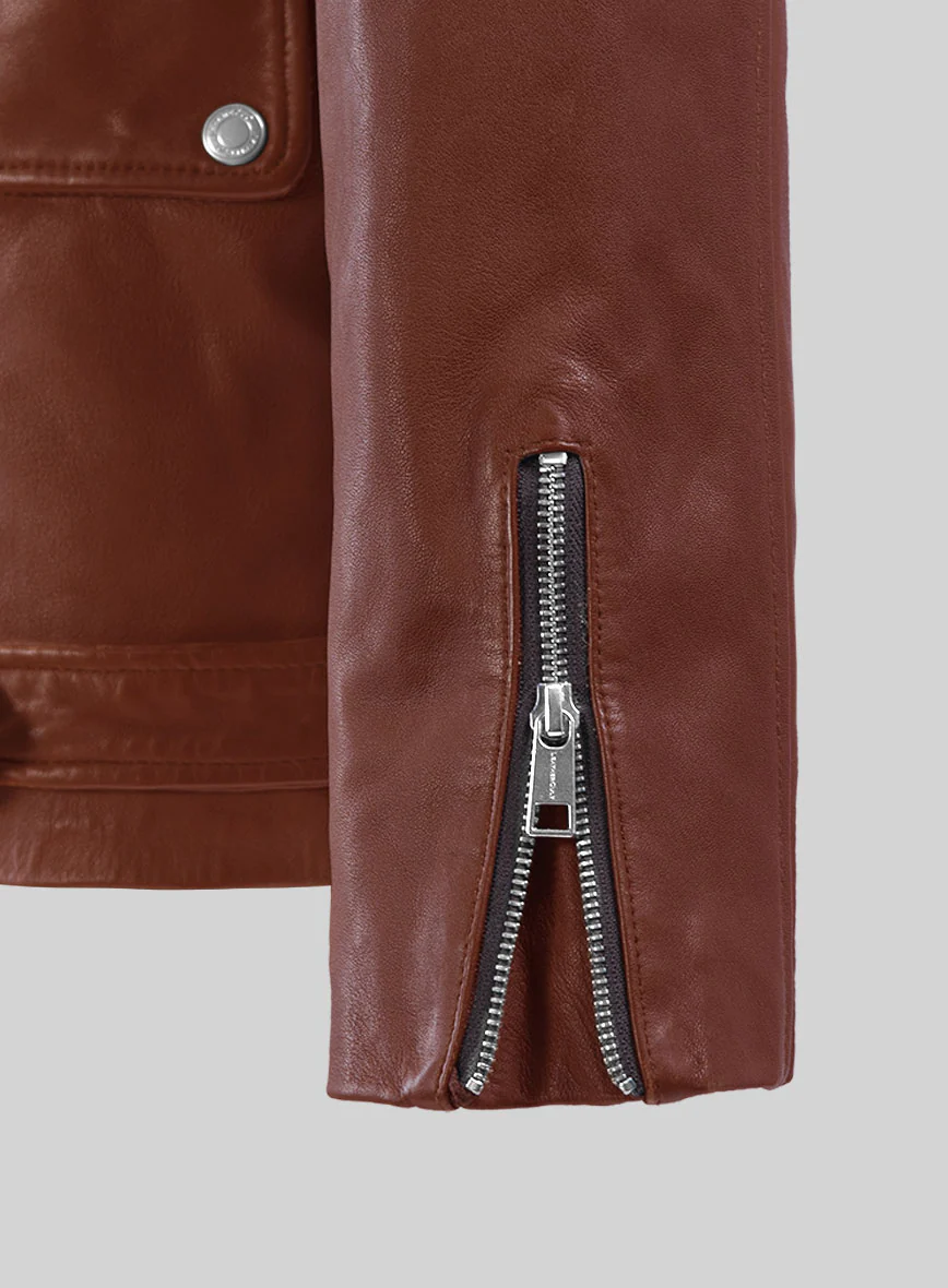 Resolute Tan Biker Leather Jacket - Image 3