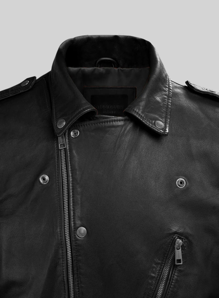 Revolt Black Biker Leather Jacket - Image 2