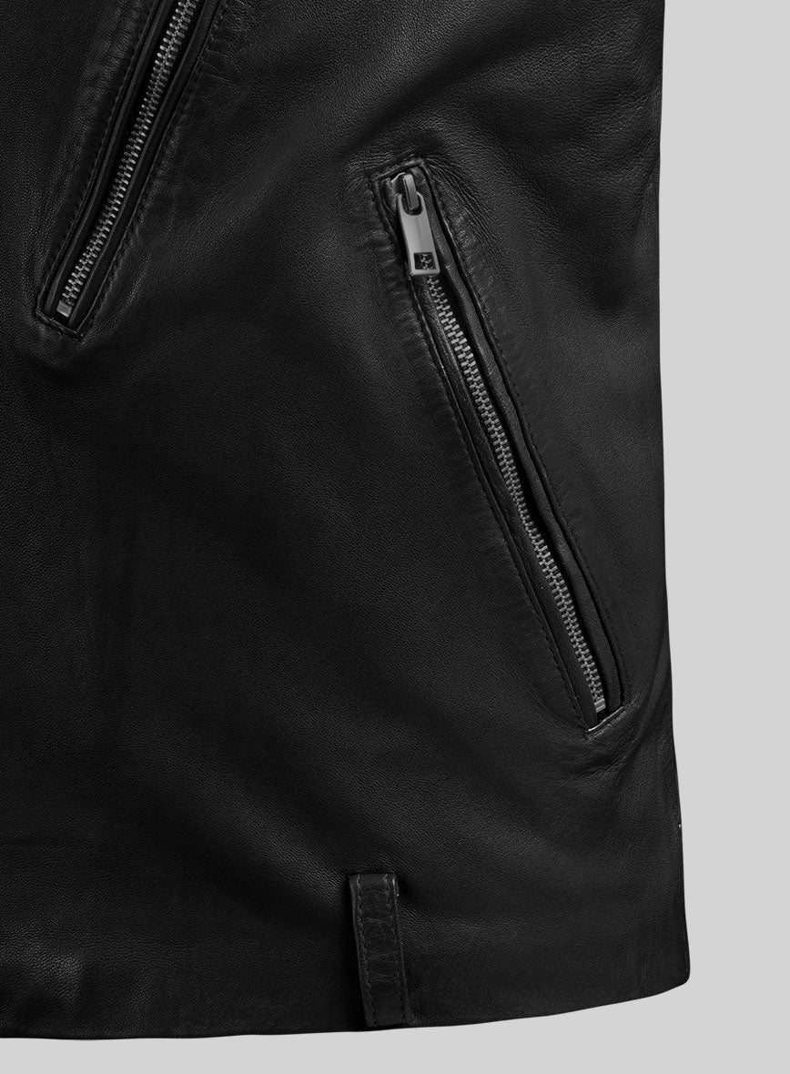 Revolt Black Biker Leather Jacket - Image 4