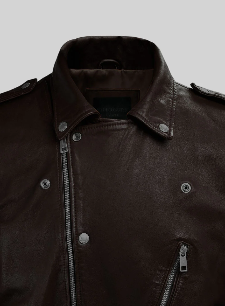 Revolt Brown Biker Leather Jacket - Image 2