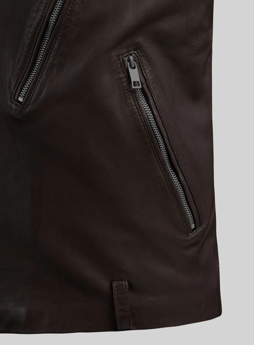 Revolt Brown Biker Leather Jacket - Image 5