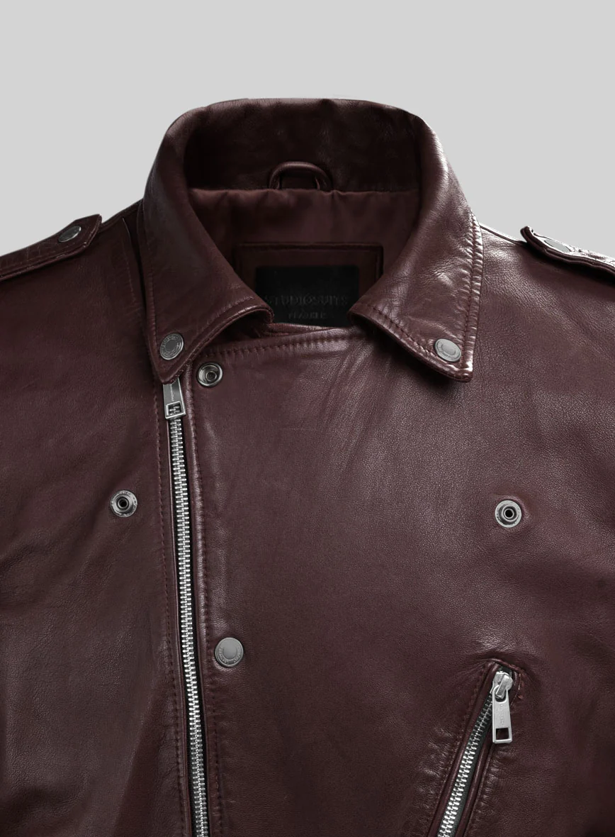 Revolt Burgundy Biker Leather Jacket - Image 2