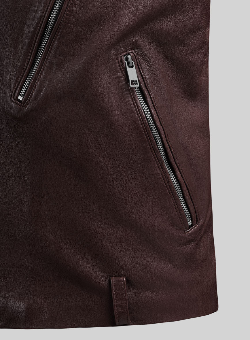 Revolt Burgundy Biker Leather Jacket - Image 3