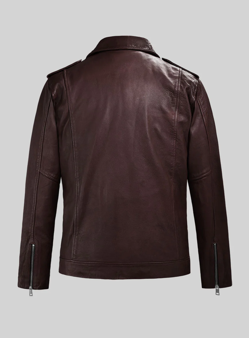 Revolt Burgundy Biker Leather Jacket - Image 4