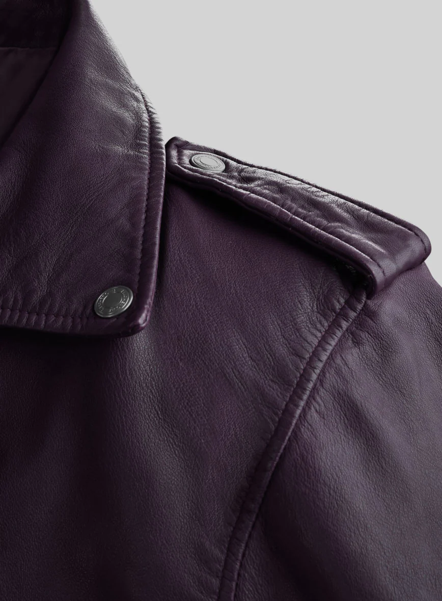 Revolt Purple Biker Leather Jacket - Image 3