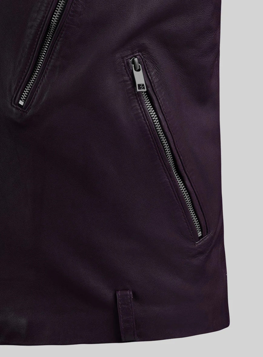 Revolt Purple Biker Leather Jacket - Image 4