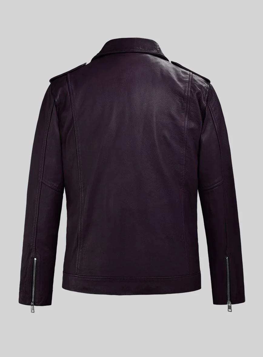 Revolt Purple Biker Leather Jacket - Image 5