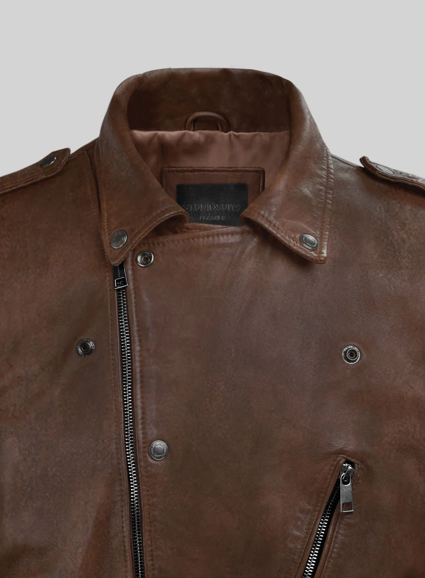 Revolt Spanish Brown Biker Leather Jacket - Image 3
