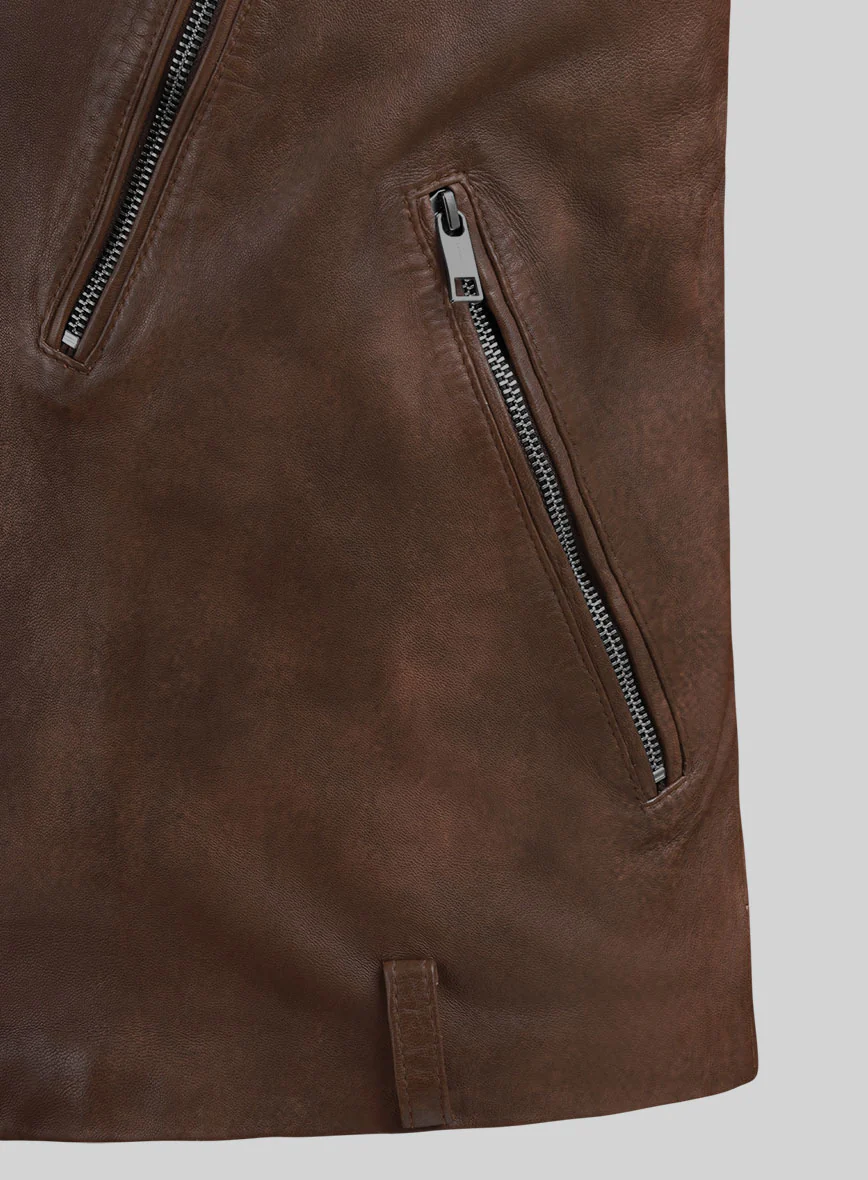 Revolt Spanish Brown Biker Leather Jacket - Image 4