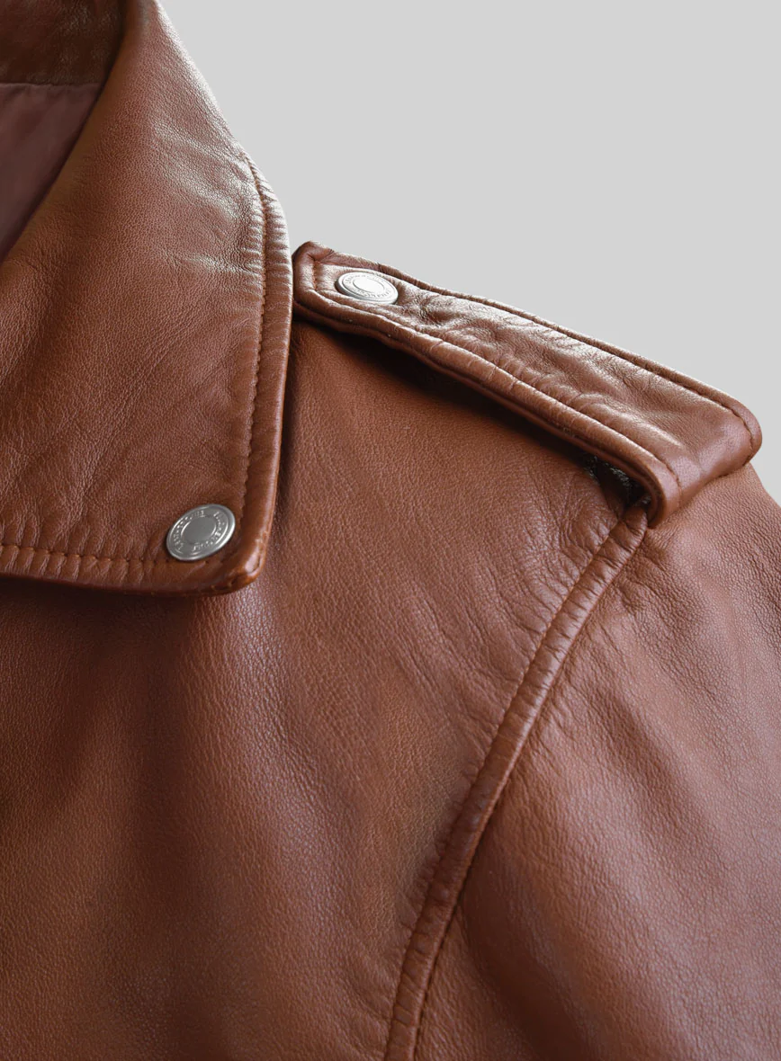 Revolt Tan Biker Leather Jacket - Image 3