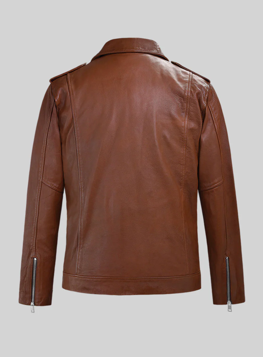 Revolt Tan Biker Leather Jacket - Image 5