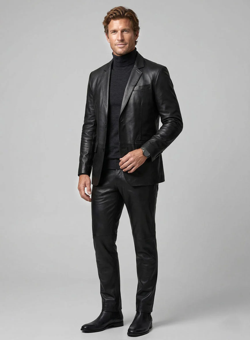 Rich Black Leather Suit - Image 2
