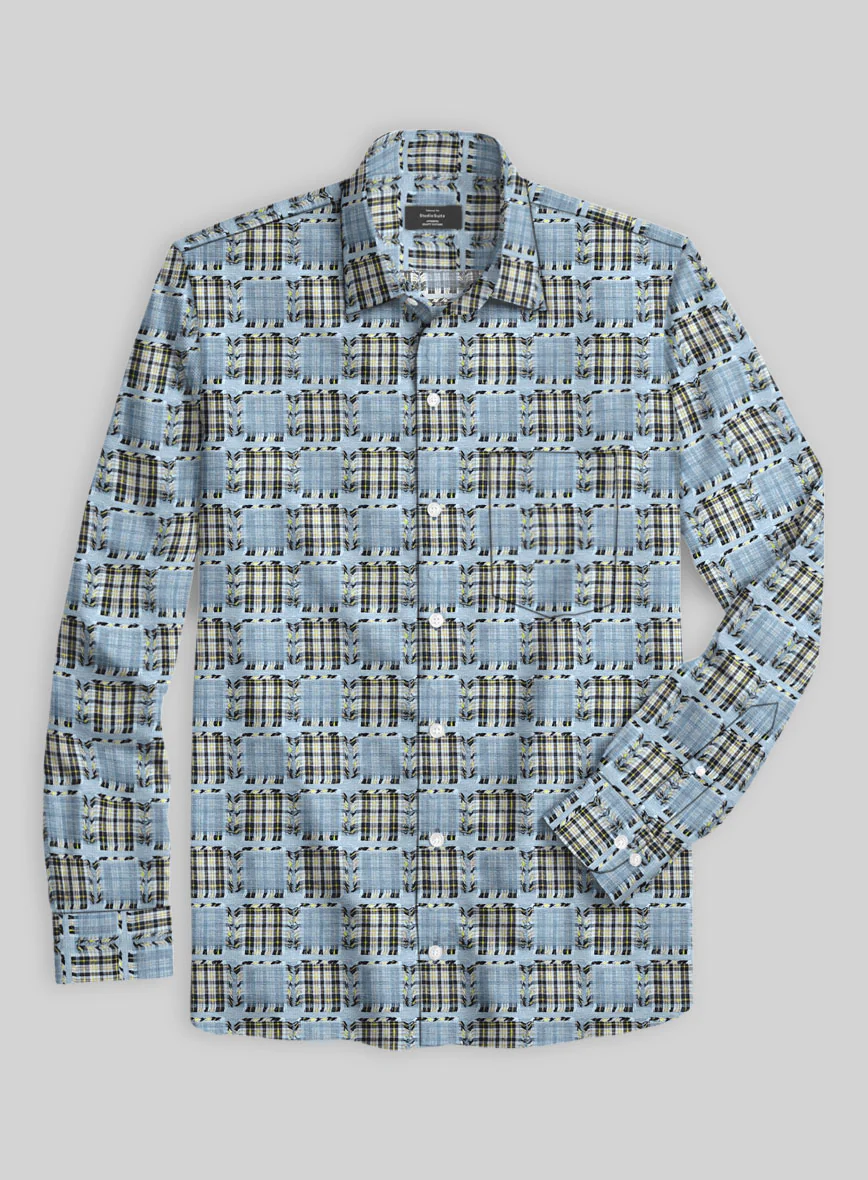 Ridge Blue Check Patchwork Cotton Shirt - Image 2