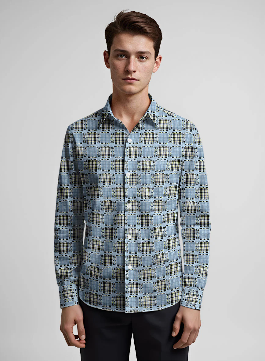 Ridge Blue Check Patchwork Cotton Shirt - Image 3