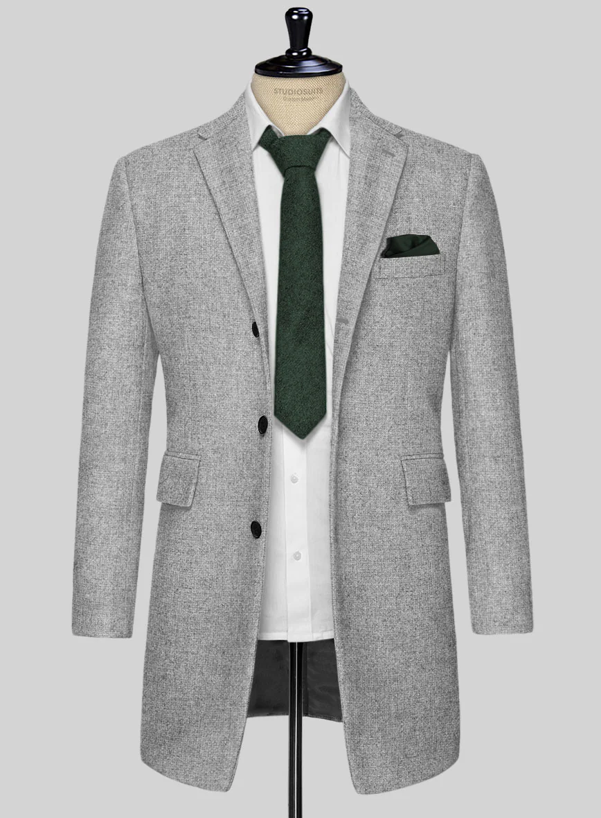 Rope Weave Light Gray Tweed Overcoat - Image 3