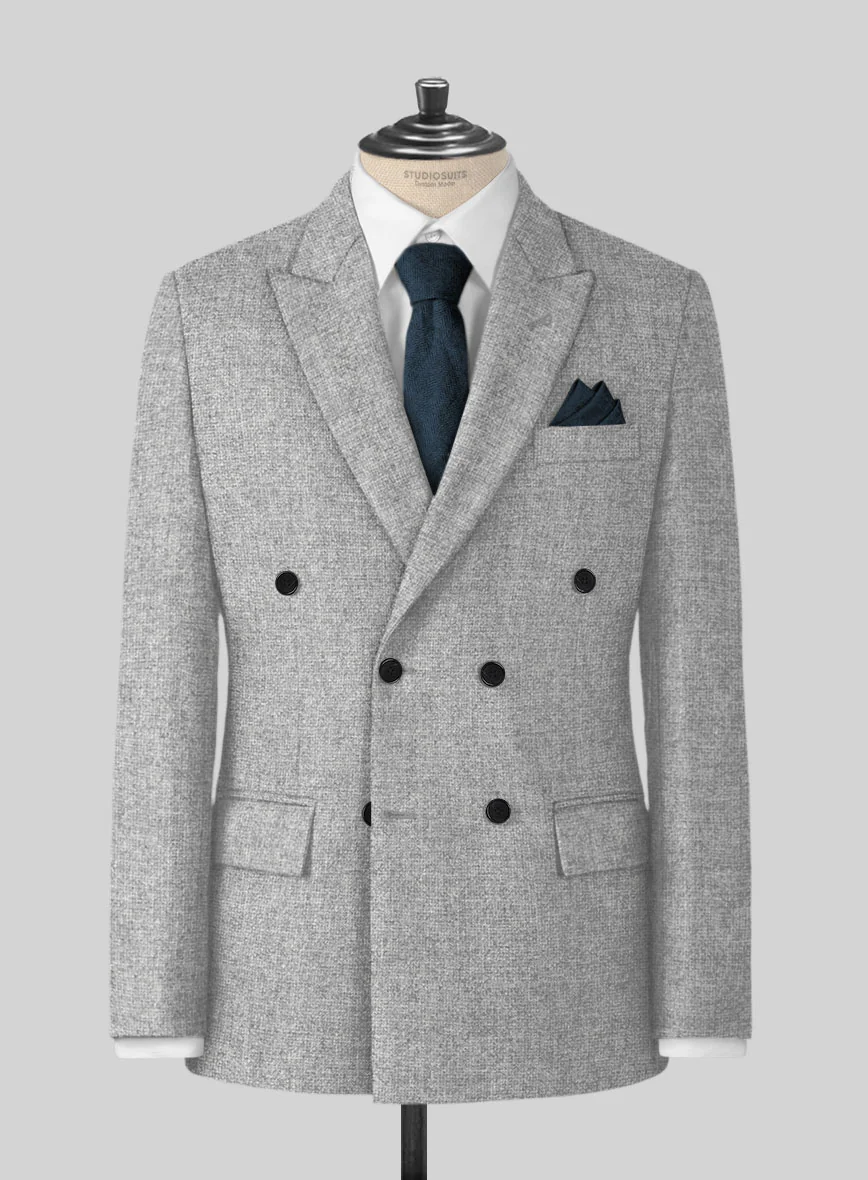 Rope Weave Light Gray Tweed Double Breasted Suit - Image 2