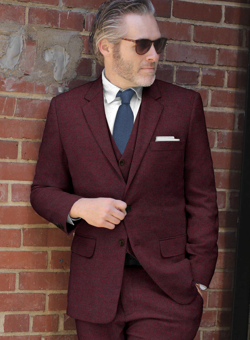 Rose Wine Herringbone Tweed Jacket - Image 2