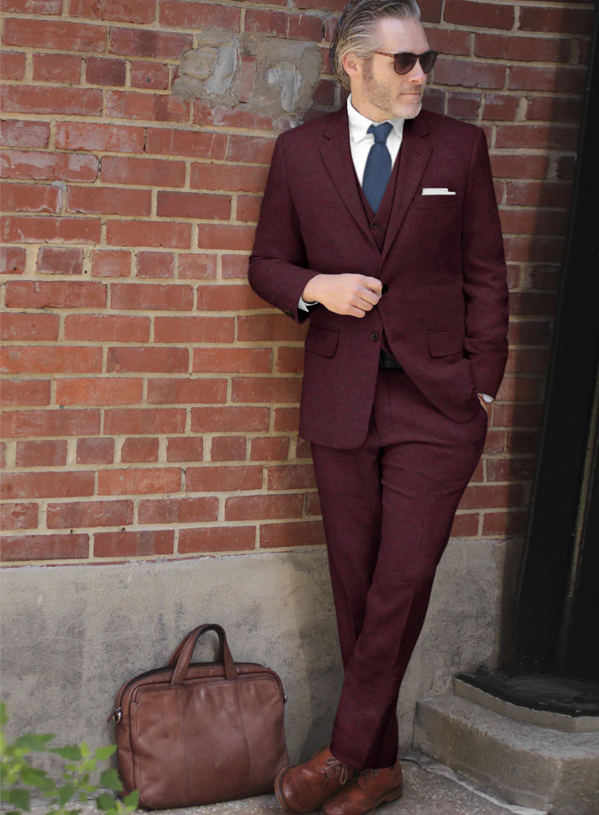Rose Wine Herringbone Tweed Suit - Image 2