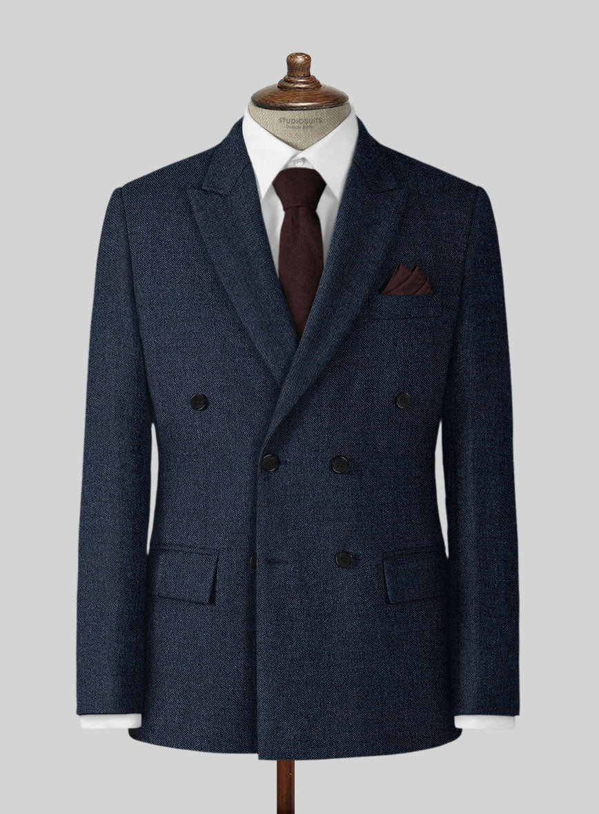 Royal Blue Denim Tweed Double Breasted Suit - Image 2