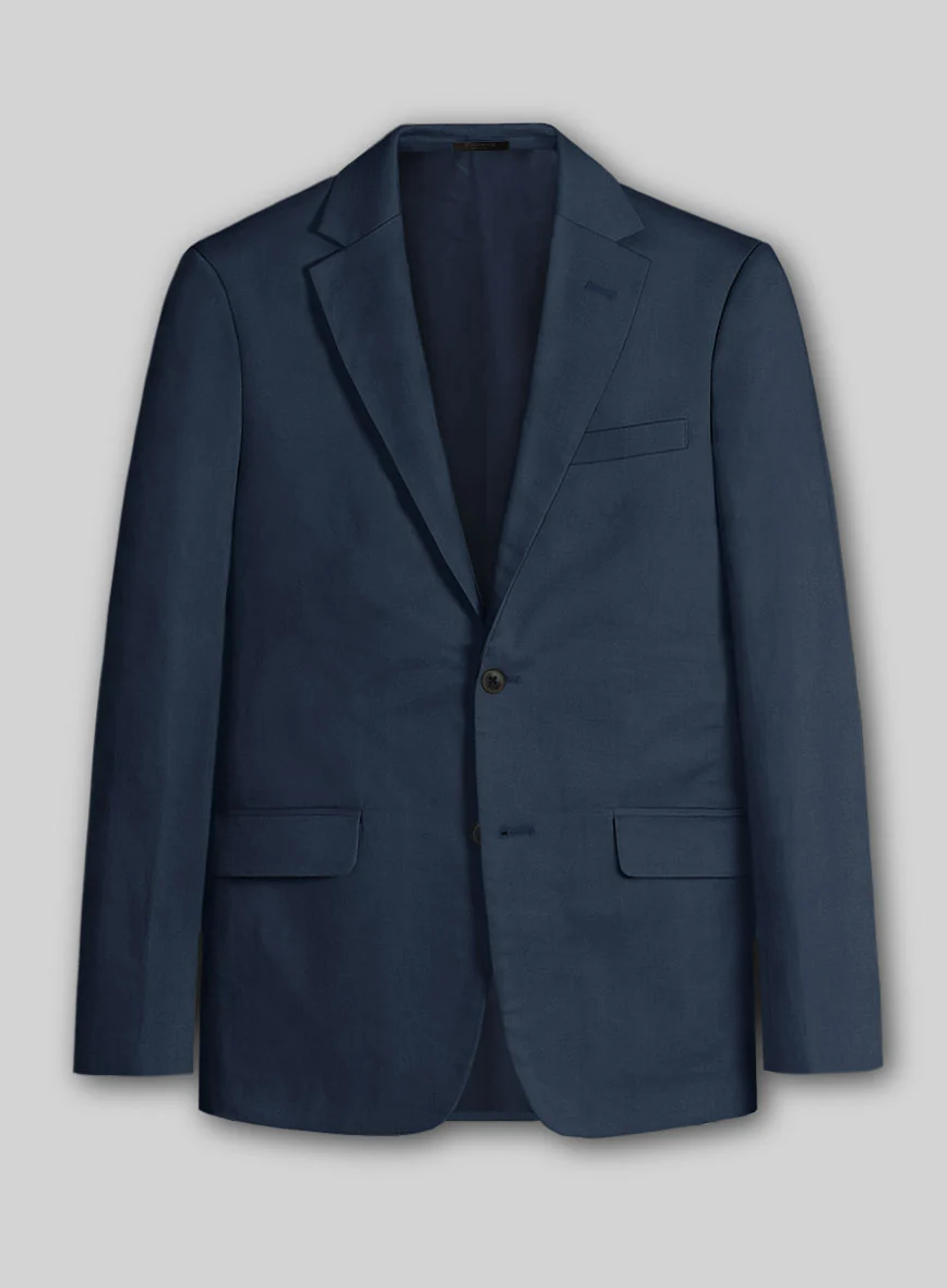 Royal Blue Feather Cotton Canvas Stretch Suit - Image 4