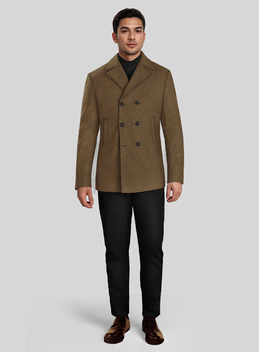 Royal Brown Heavy Tweed Pea Coat - Image 2