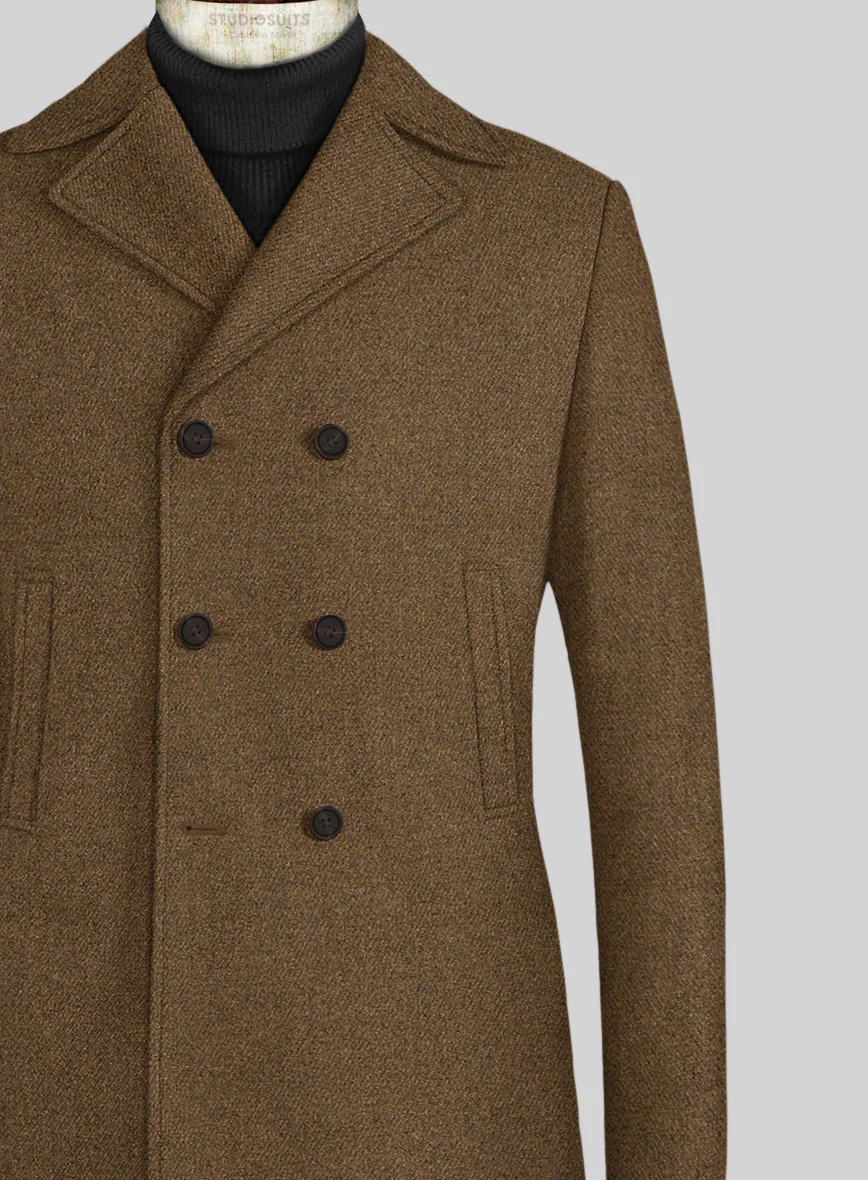 Royal Brown Heavy Tweed Pea Coat - Image 3