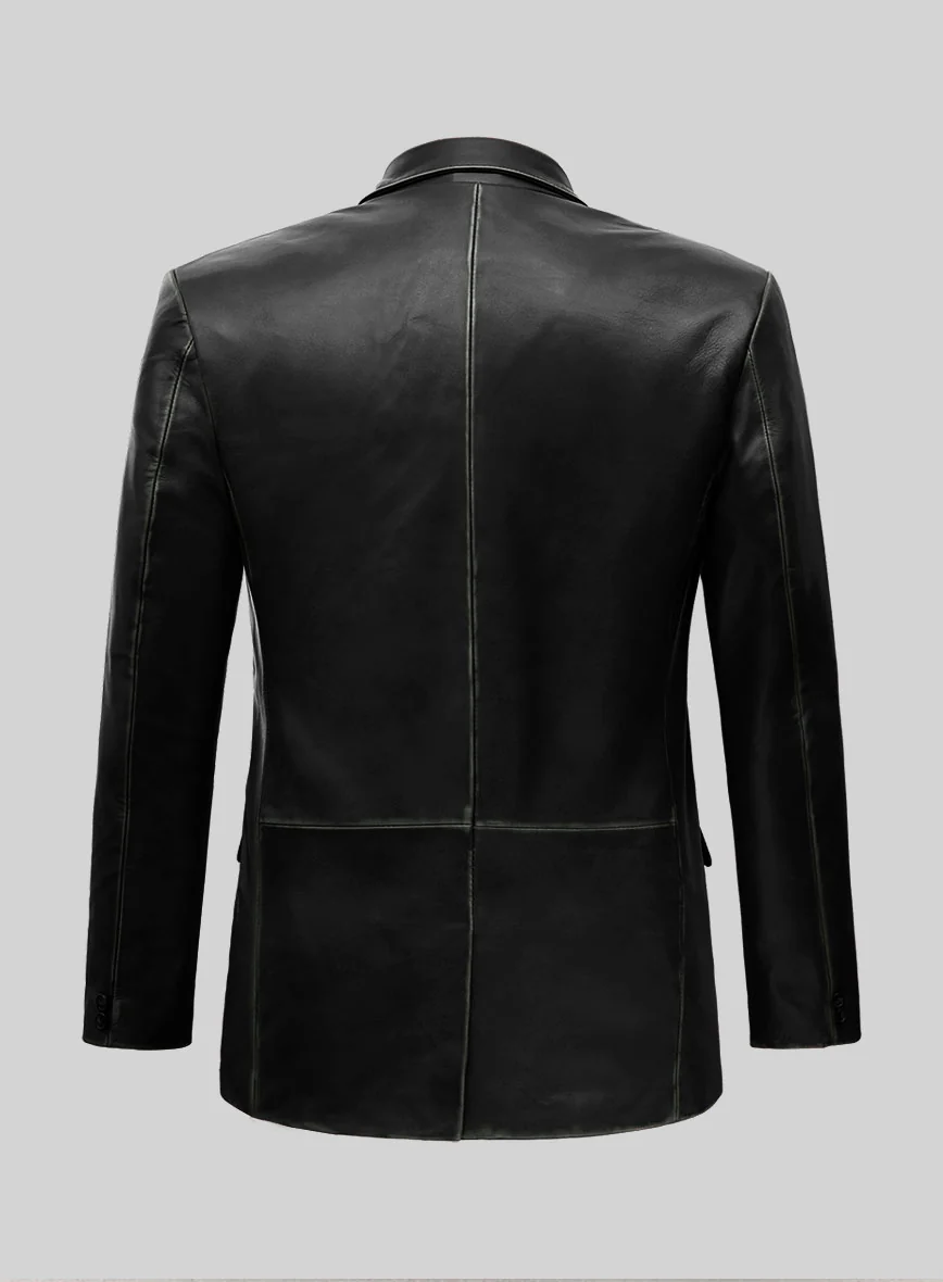 Rubbed Black Leather Blazer - Image 2