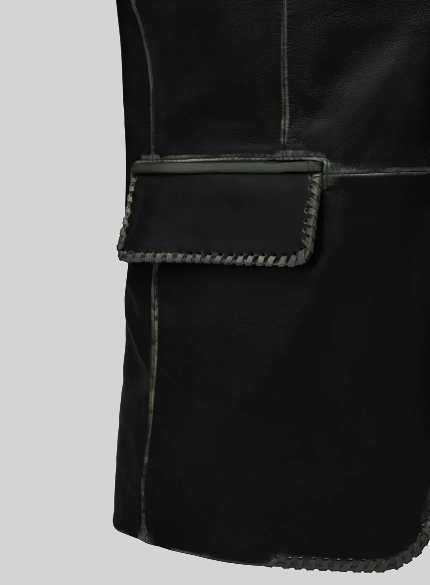 Rubbed Black Medieval Leather Blazer - Image 3