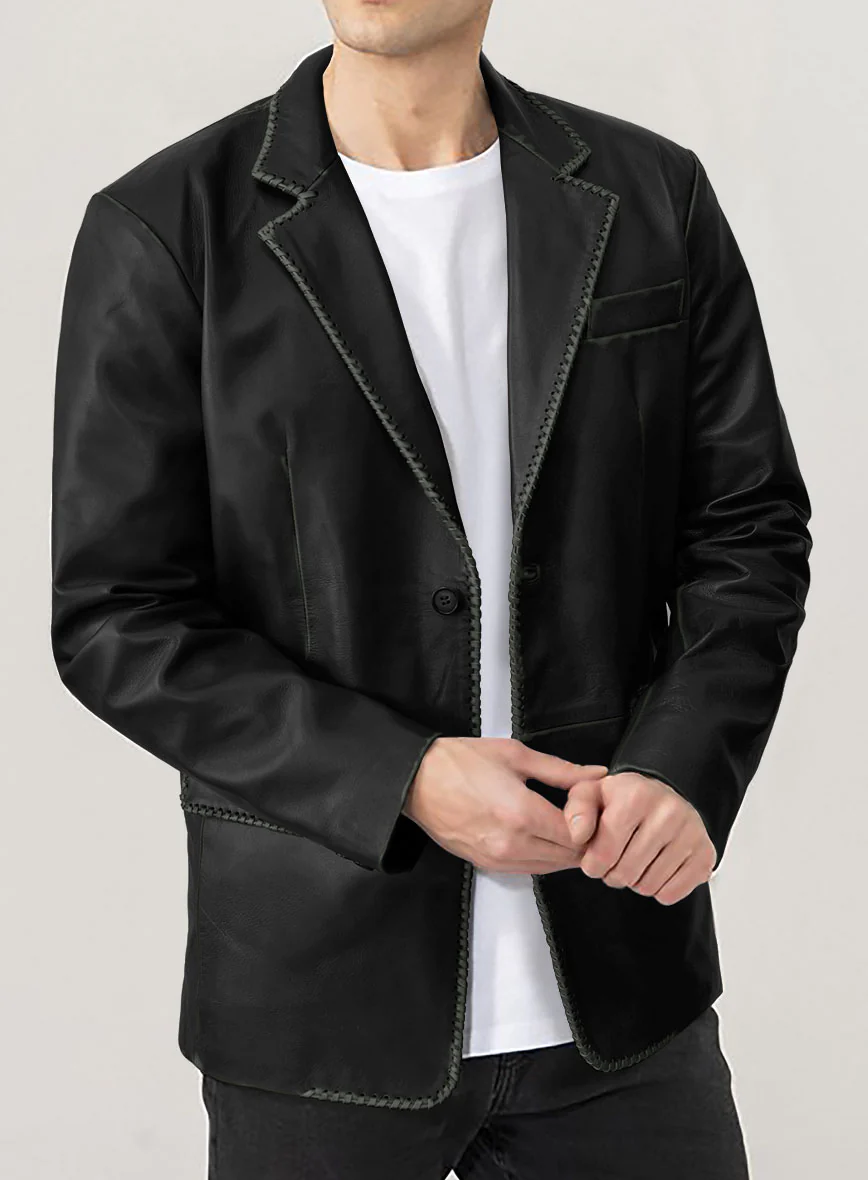 Rubbed Black Medieval Leather Blazer - Image 4