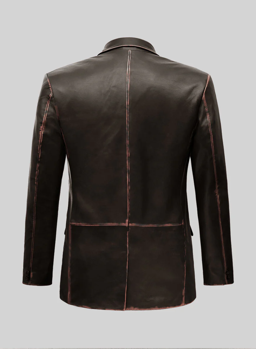 Rubbed Brown Leather Blazer - Image 2