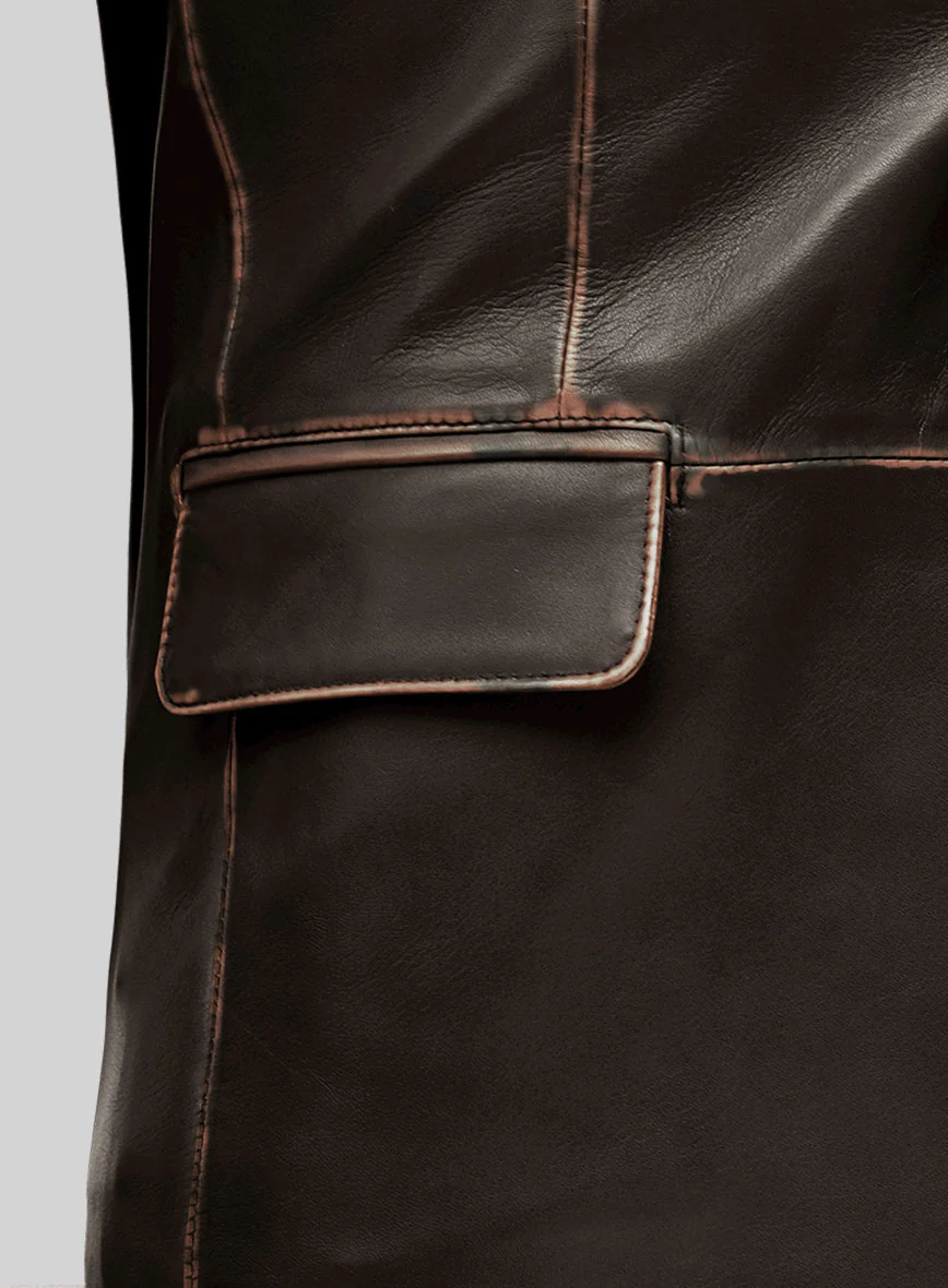 Rubbed Brown Leather Blazer - Image 3