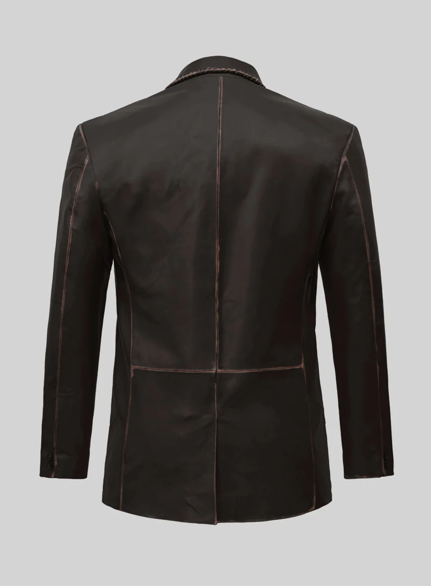 Rubbed Brown Medieval Leather Blazer - Image 3