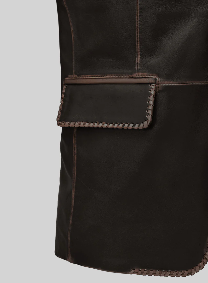 Rubbed Brown Medieval Leather Blazer - Image 4