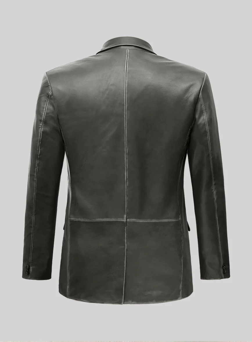 Rubbed Charcoal Leather Blazer - Image 2