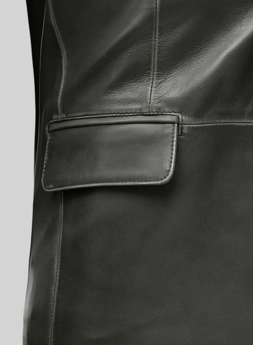 Rubbed Charcoal Leather Blazer - Image 3