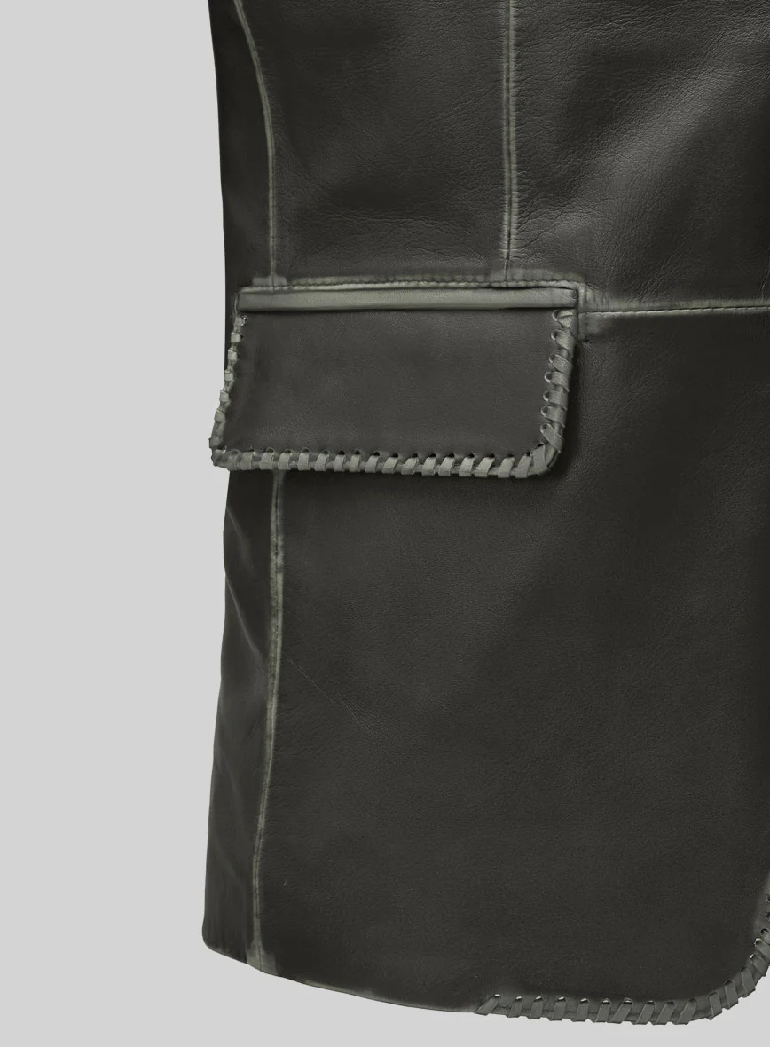Rubbed Charcoal Medieval Leather Blazer - Image 3